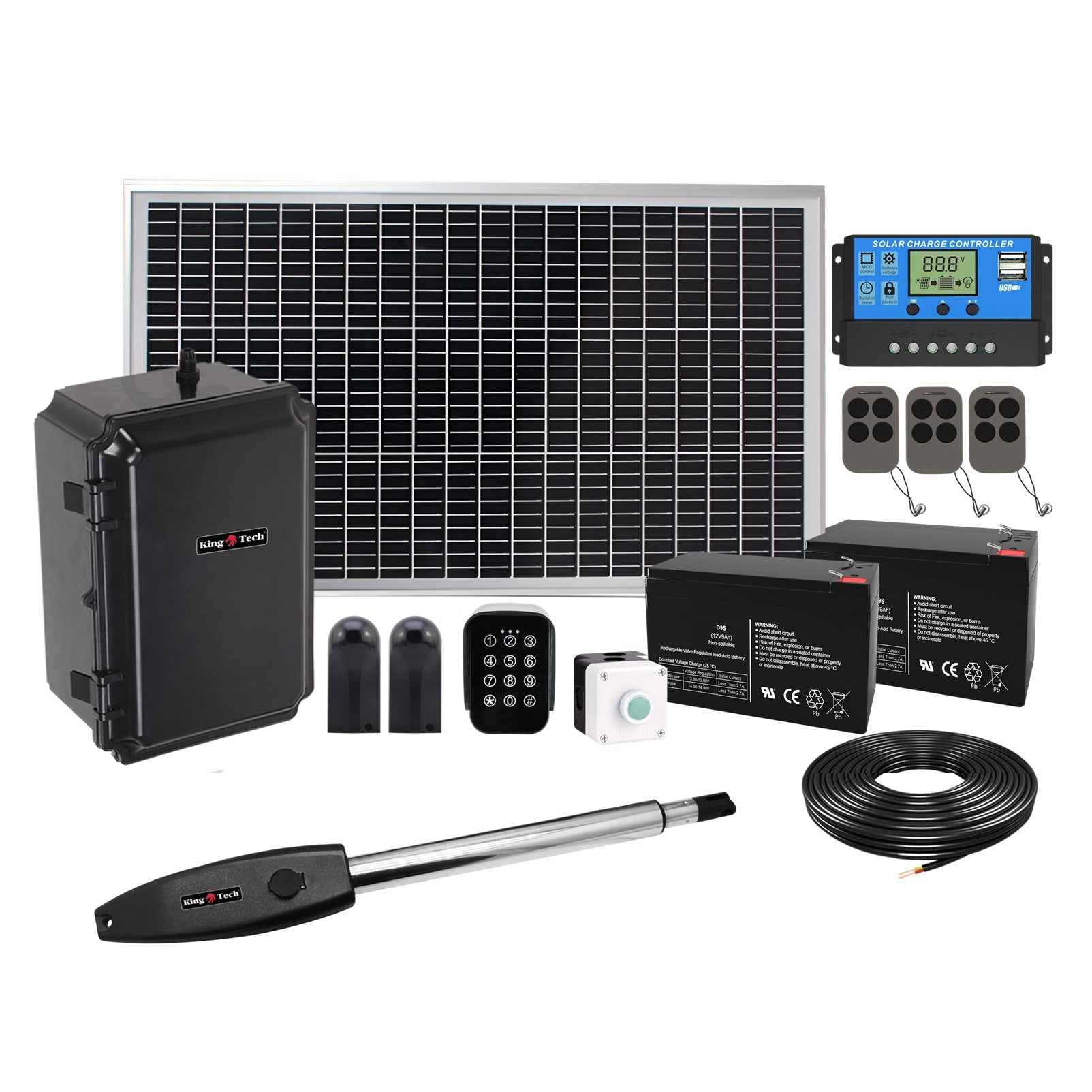 KingTech 24V Solar Power Automatic Single Swing Gate Opener Kit 300kg per Leaf Max 3.5m