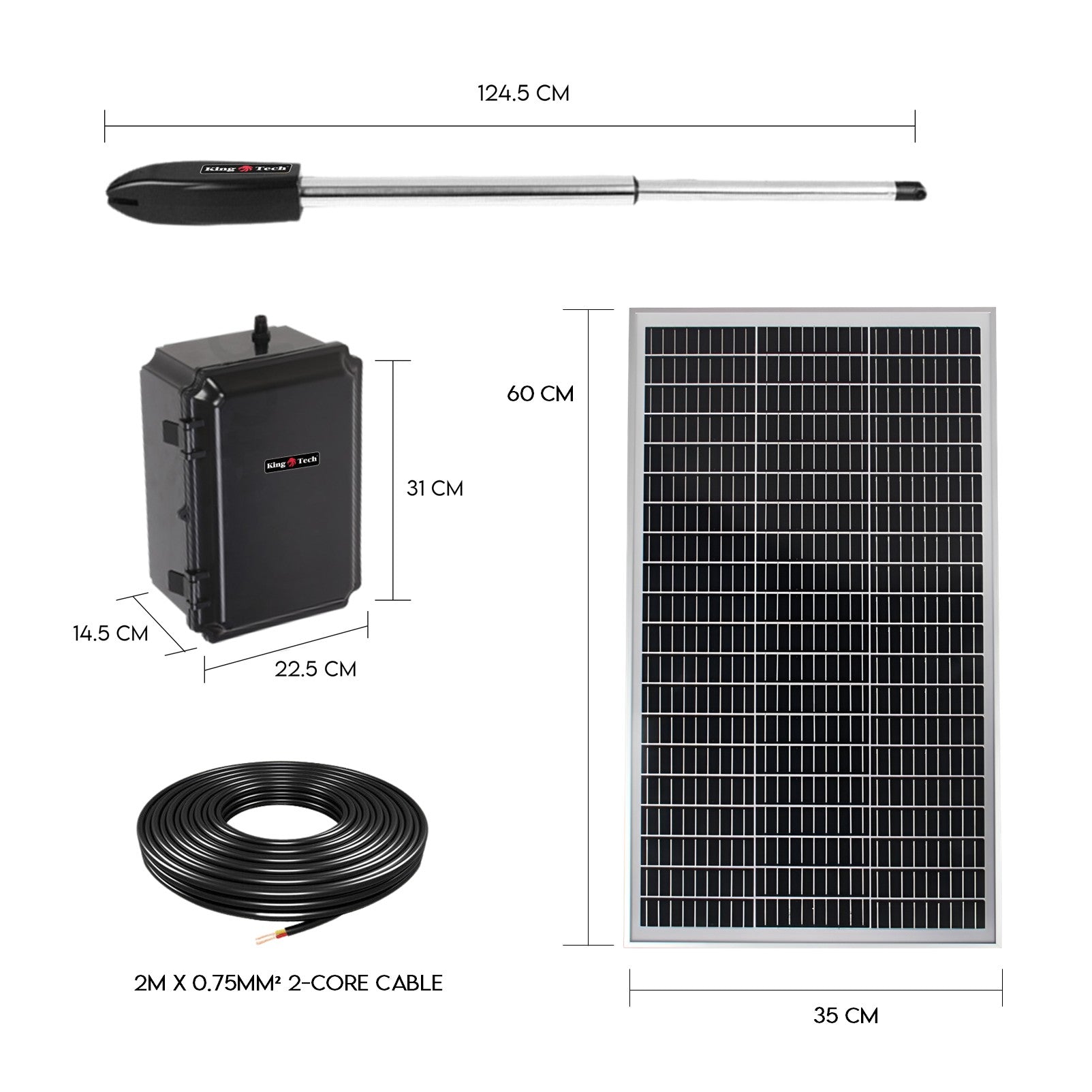 KingTech 24V Solar Power Automatic Single Swing Gate Opener Kit 300kg per Leaf Max 3.5m