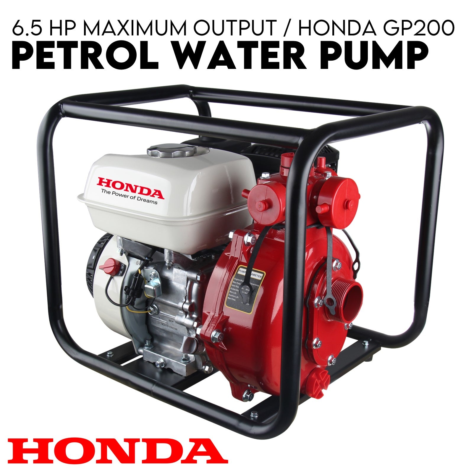 Water Pump - Portable 4-Stroke Petrol 6.5 HP Honda GP200