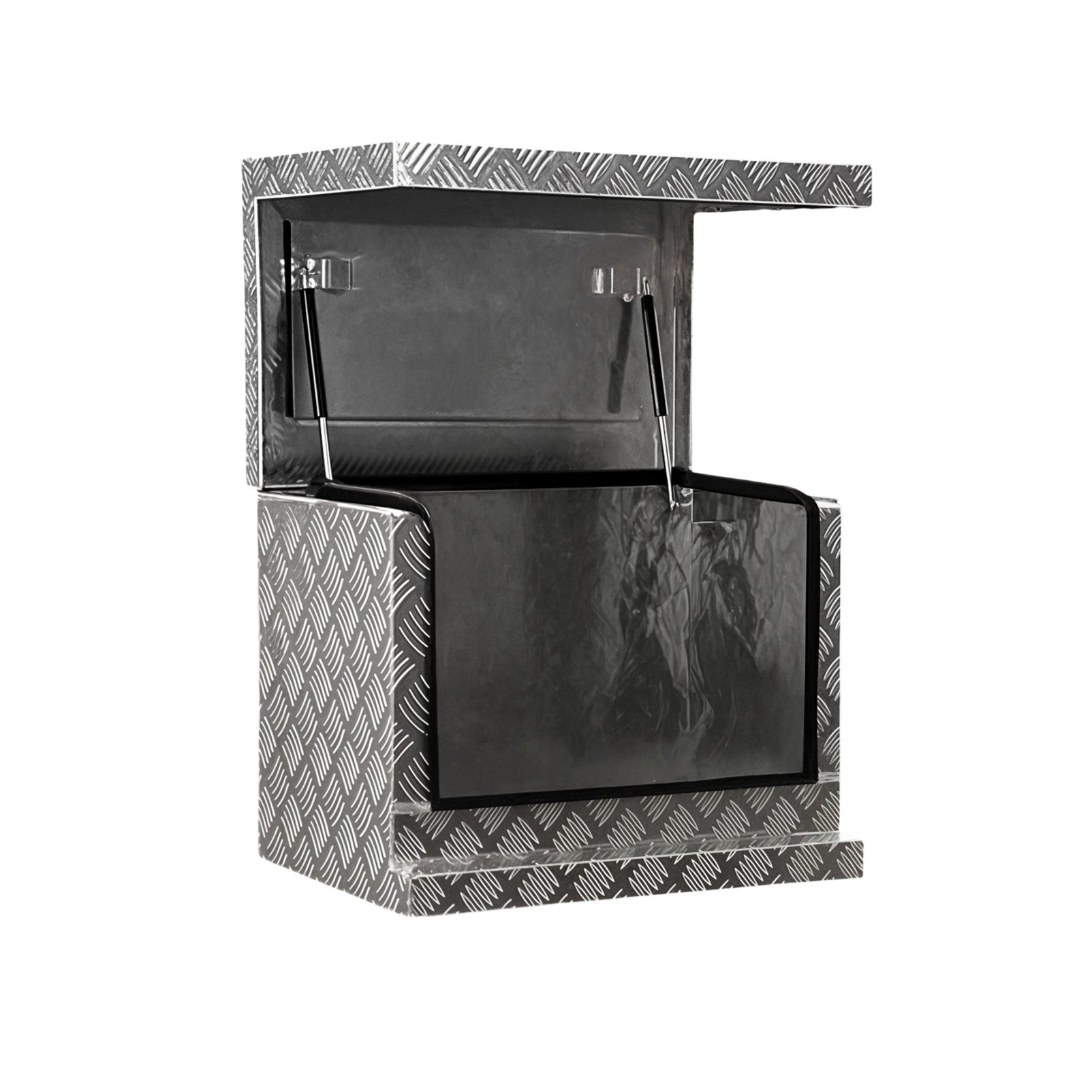 Chrome 2.5mm Aluminium Checker Plate Toolbox for Ute & Trailer Storage | Gas Struts & Whale Lock