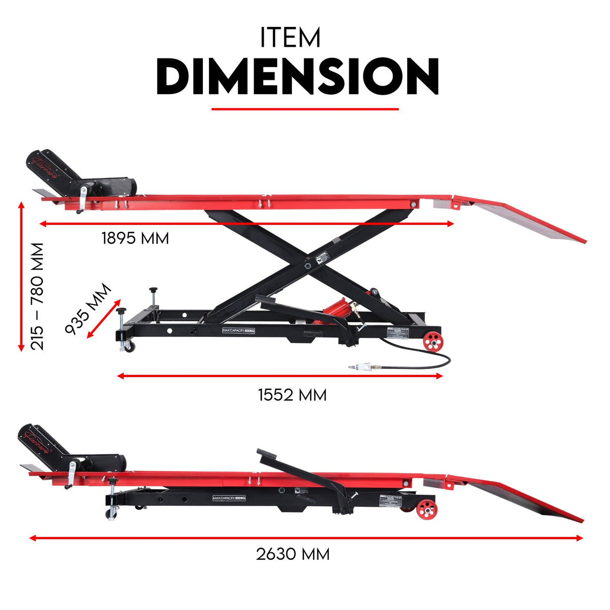 Fiernero 500KG Motorcycle Lift Table 1.9m Platform | Pro Grade Model w Dual Hydraulic & Air