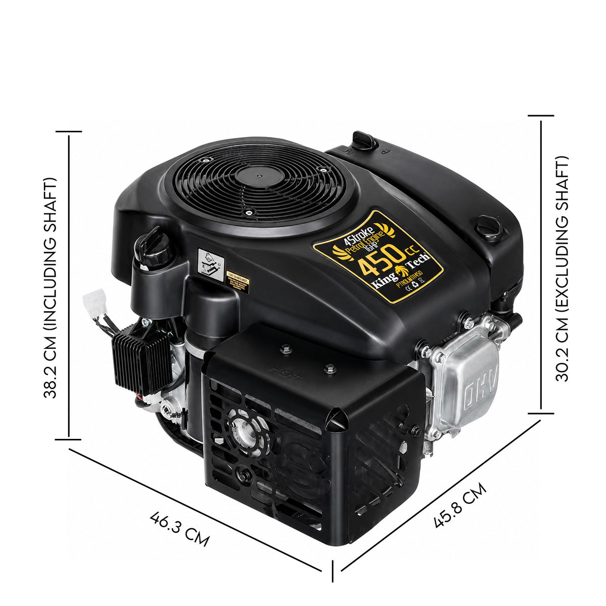 KingTech 16HP Vertical Shaft Engine | 450cc 4-Stroke OHV | Cast-Iron Bore Electric Start Motor