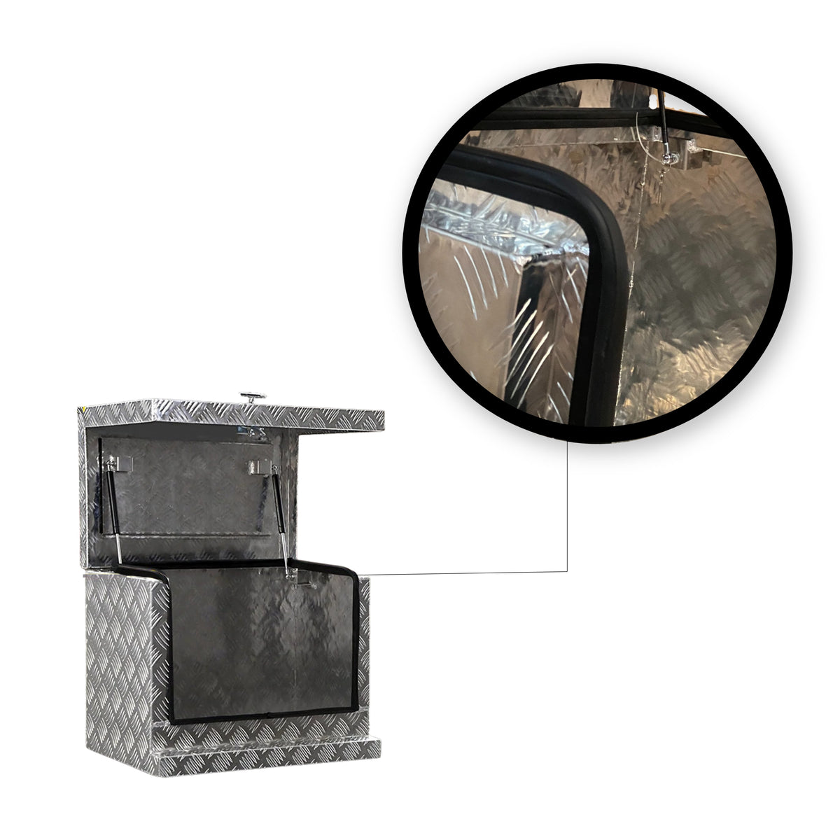 Chrome 2.5mm Aluminium Checker Plate Toolbox for Ute & Trailer Storage | Gas Struts & T-Lock