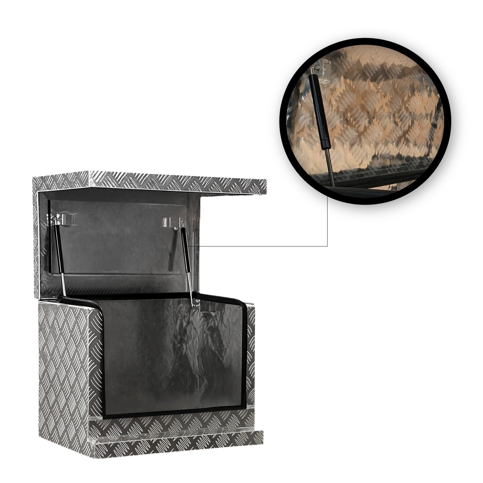 Chrome 2.5mm Aluminium Checker Plate Toolbox for Ute & Trailer Storage | Gas Struts & Whale Lock