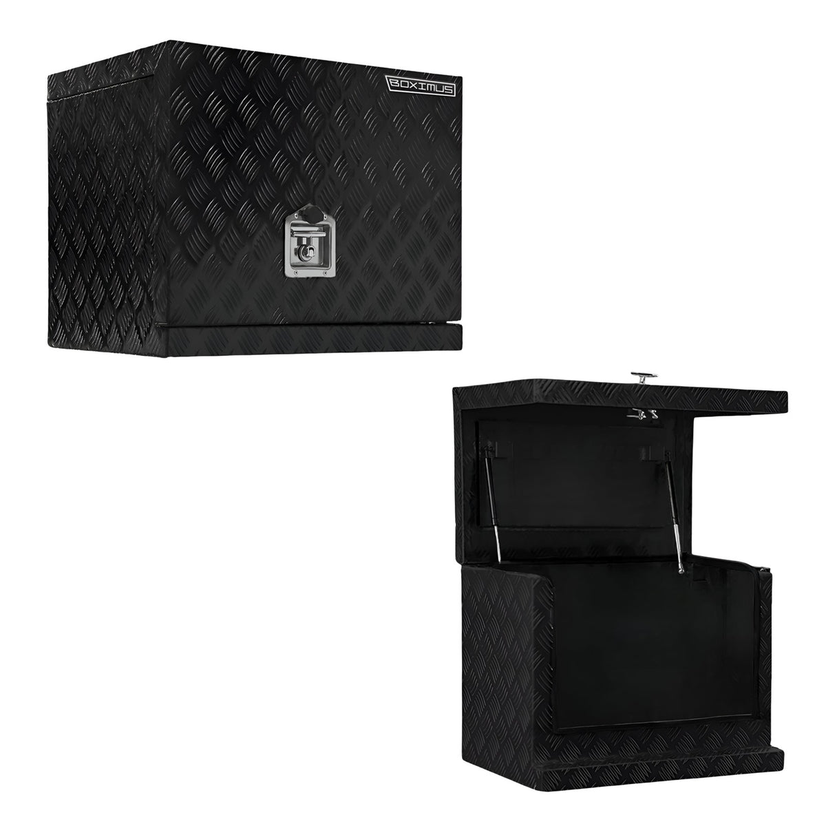 Black 2.5mm Aluminium Checker Plate Secure Generator Toolbox | Gas Struts & T-Locks