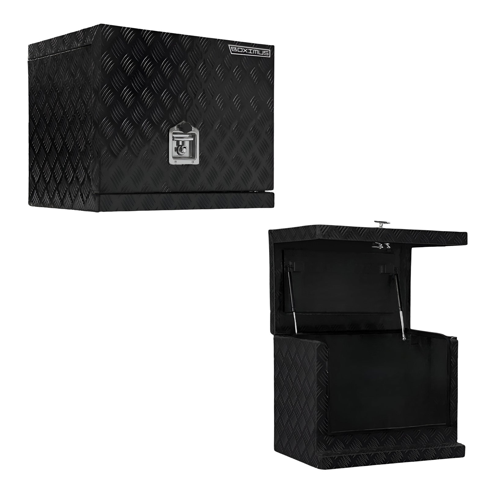 Black 2.5mm Aluminium Checker Plate Secure Generator Toolbox | Gas Struts & T-Locks