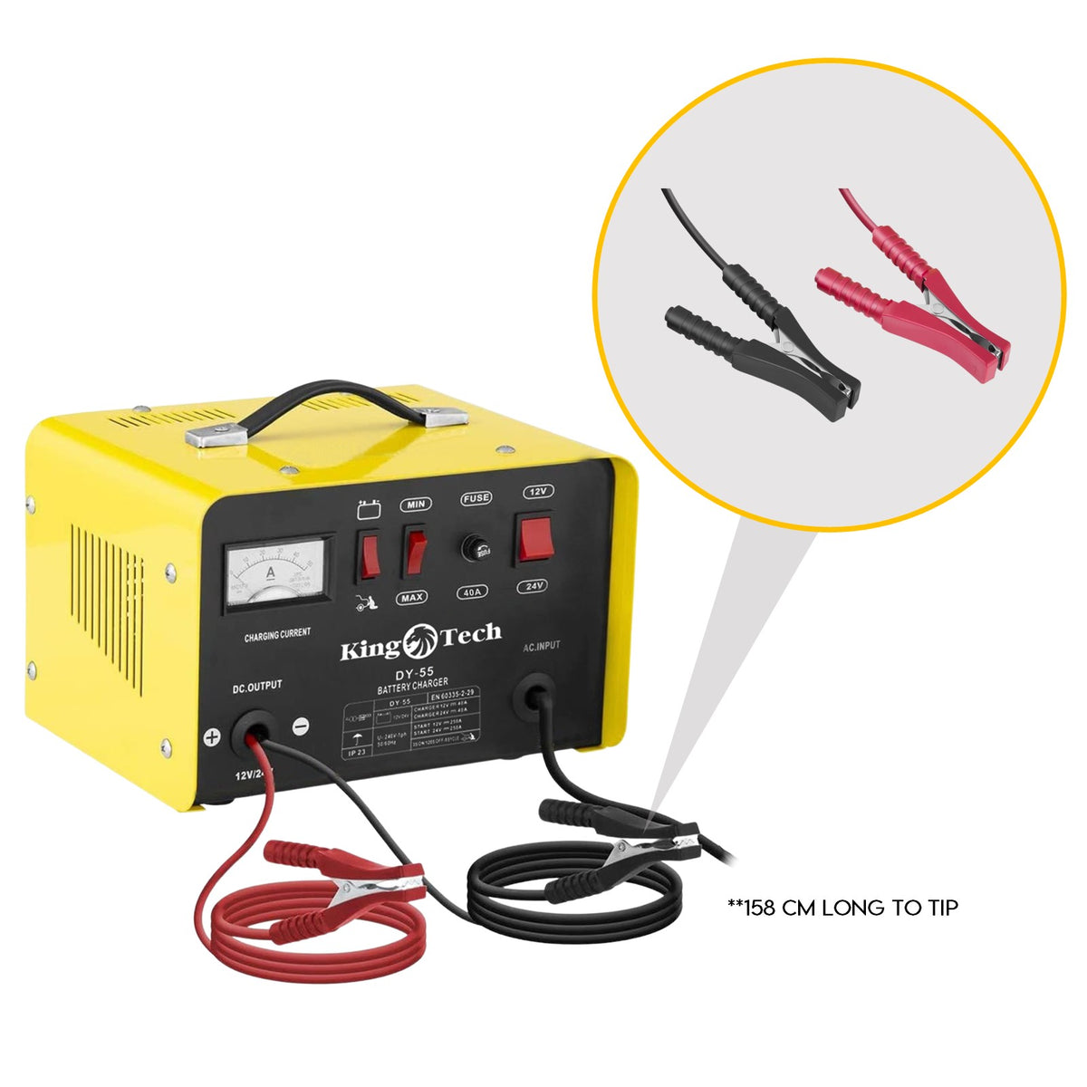 KingTech Heavy-Duty 12V/24V Battery Charger & Jump Starter | 2-in-1 Car Battery Charger (DY55)