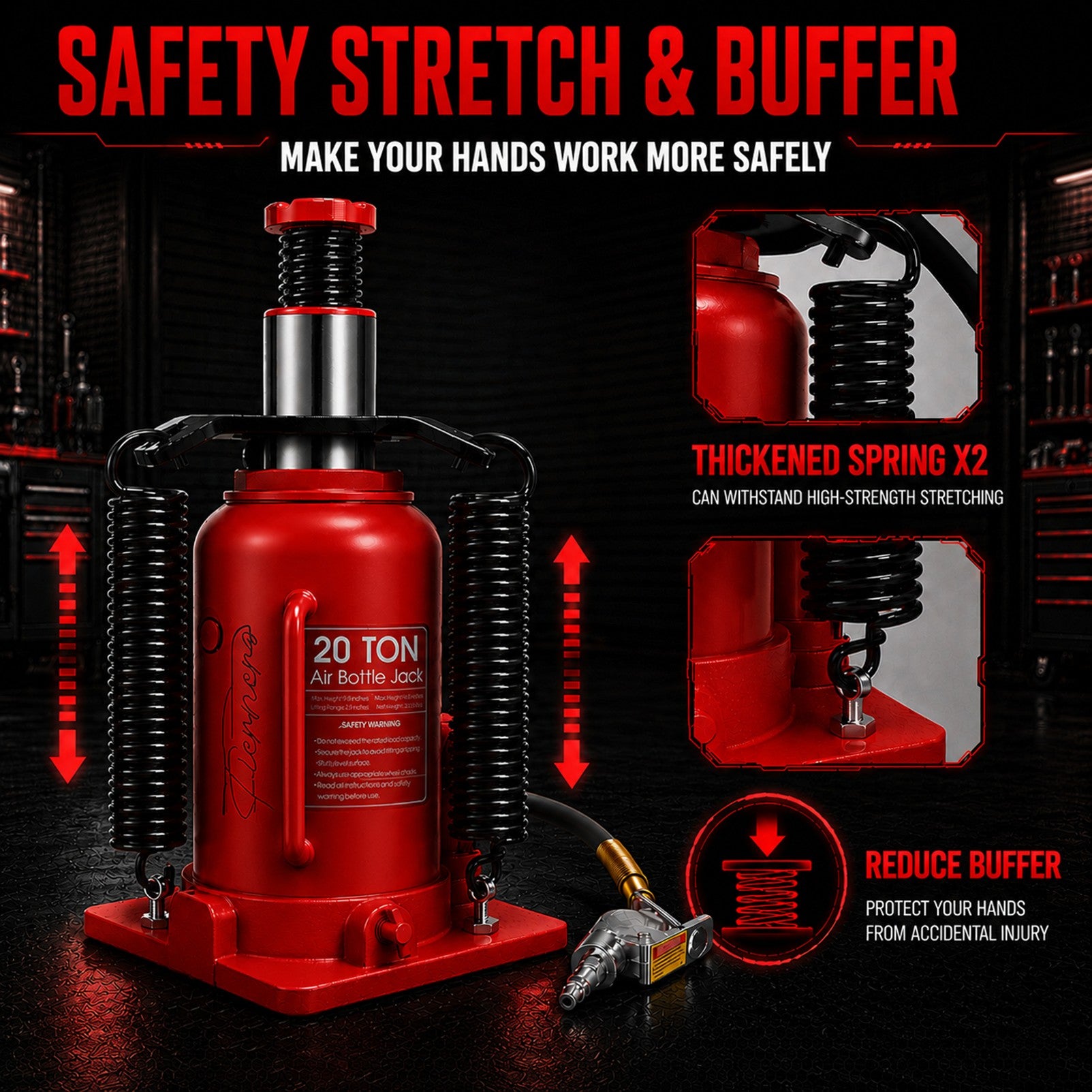 Fiernero 20 Ton Air & Manual Hydraulic Bottle Jack | Heavy-duty Car Lifter