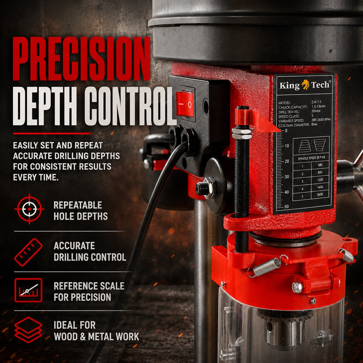 KingTech 450W Drill Press Bench Stand | 5 Variable Speed