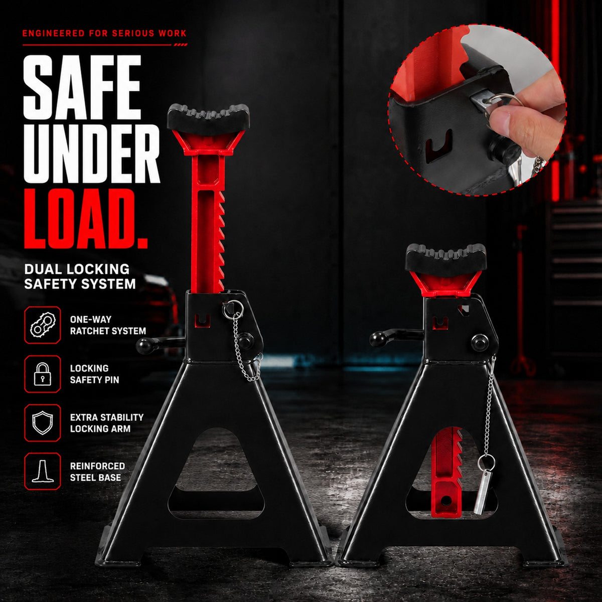 Fiernero 6 Ton Jack Stand 2x | Double Lock Adjustable Ratchet Lift