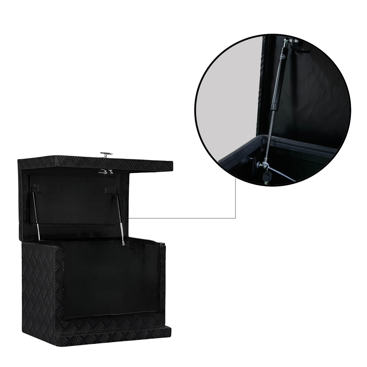 Black 2.5mm Aluminium Checker Plate Secure Generator Toolbox | Gas Struts & T-Locks