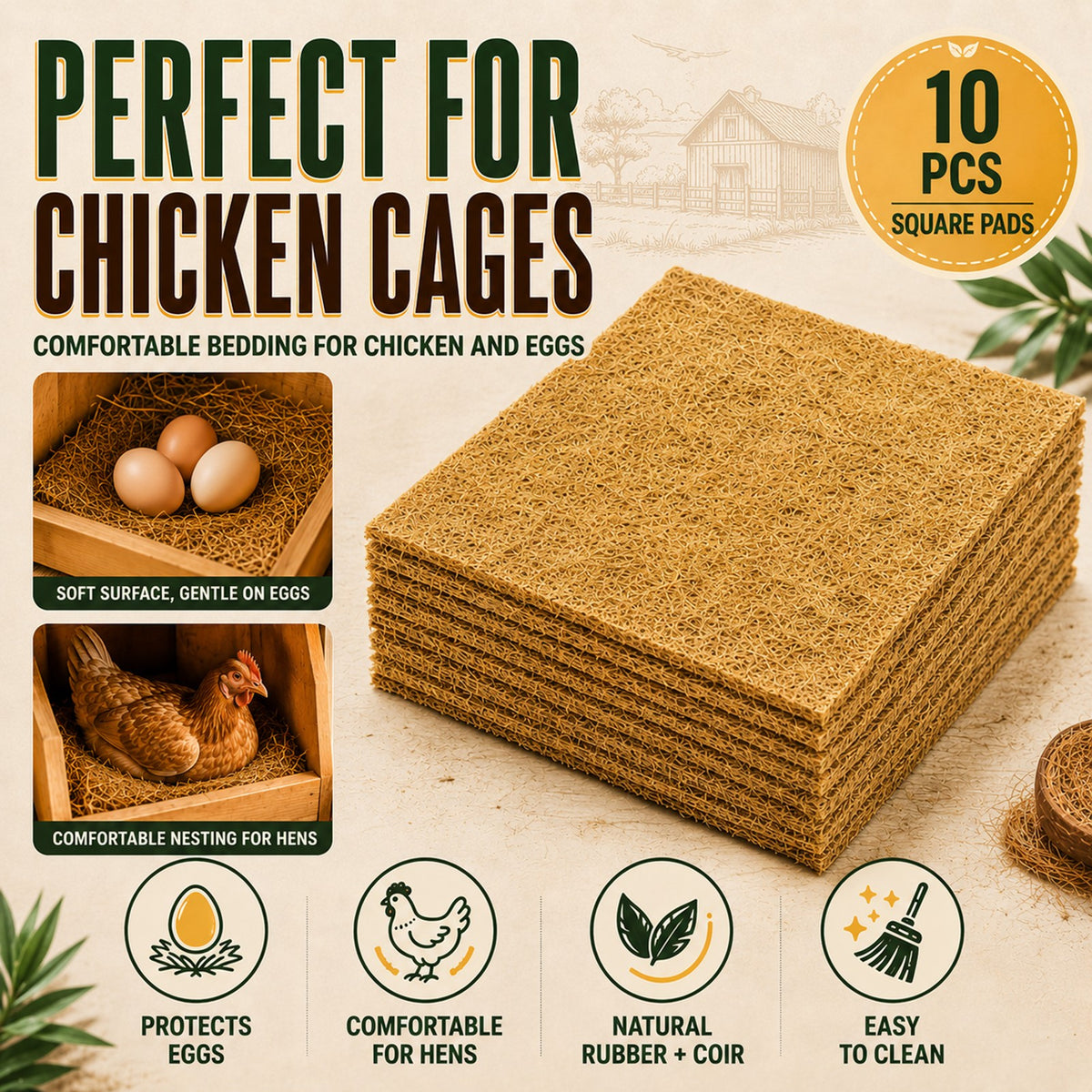 KingTech 30cm Chicken Nest Box Liner 10 Pack | Soft Cushions for Poultry Hen