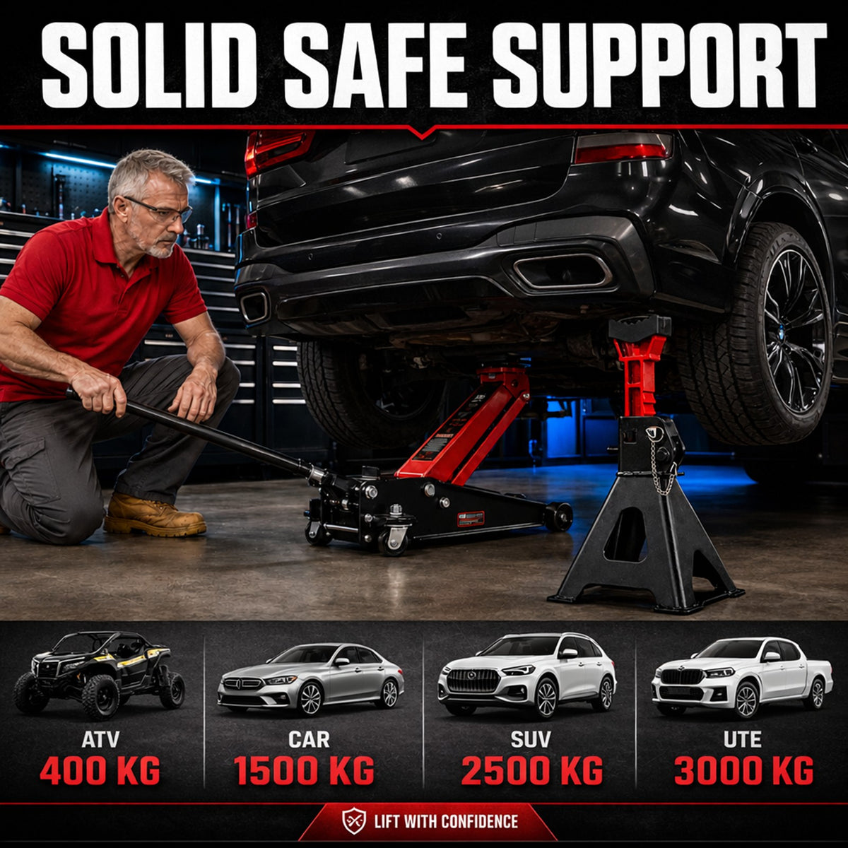 Fiernero 6 Ton Jack Stand 2x | Double Lock Adjustable Ratchet Lift