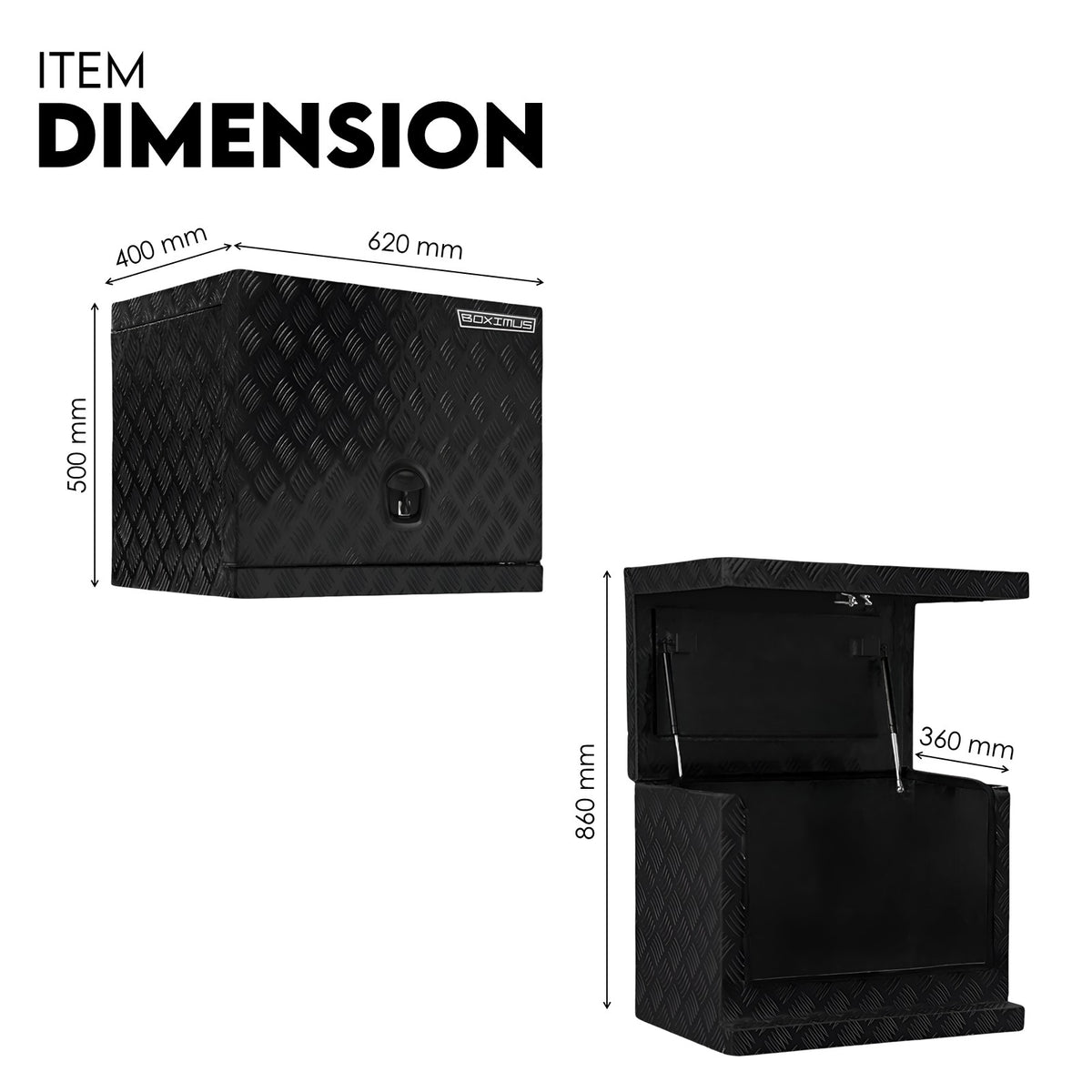Black 2.5mm Aluminium Checker Plate Secure Generator Toolbox | Gas Struts & Whale Locks