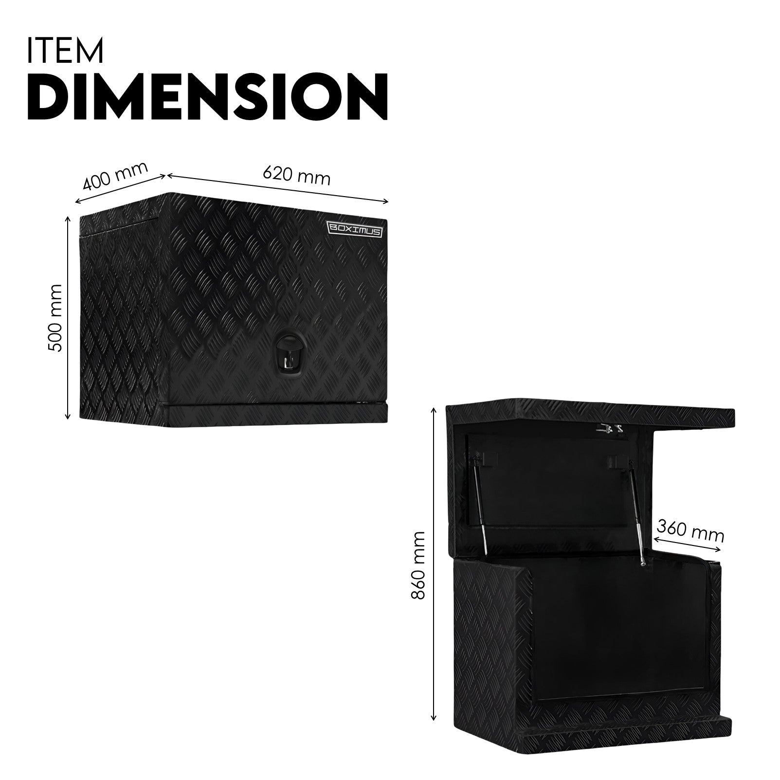 Black 2.5mm Aluminium Checker Plate Secure Generator Toolbox | Gas Struts & Whale Locks