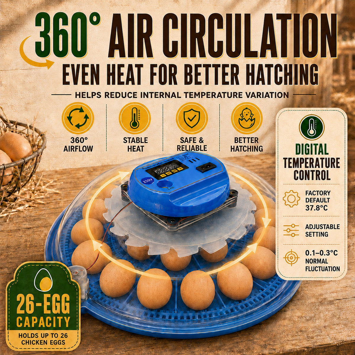 KingTech 26 Egg Hatching Incubator Machine | Chicken Duck Quail Eggs