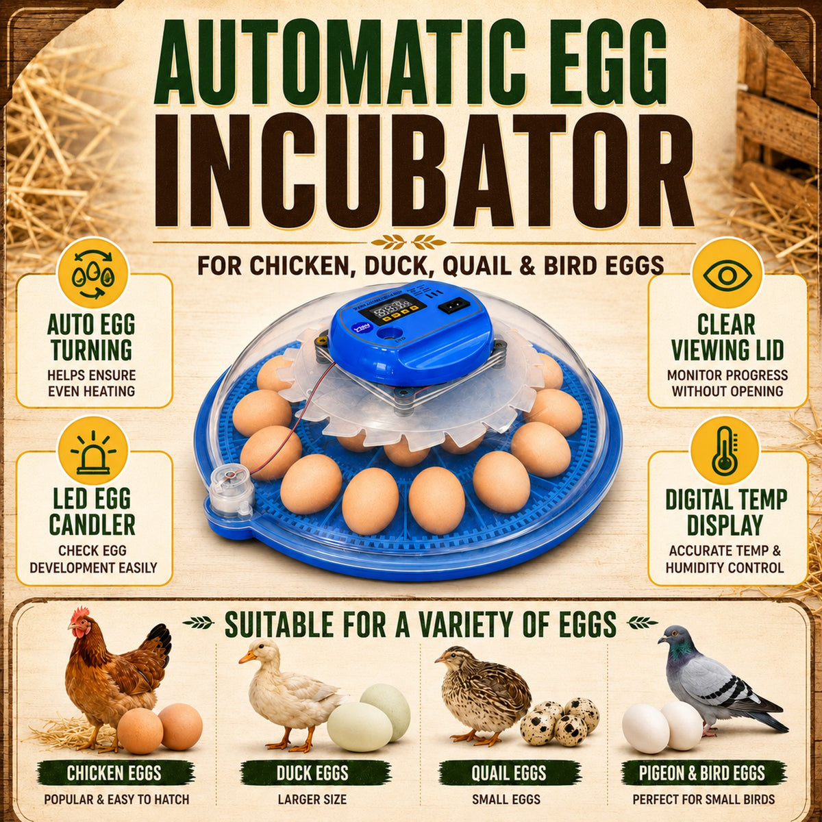 KingTech 26 Egg Hatching Incubator Machine | Chicken Duck Quail Eggs