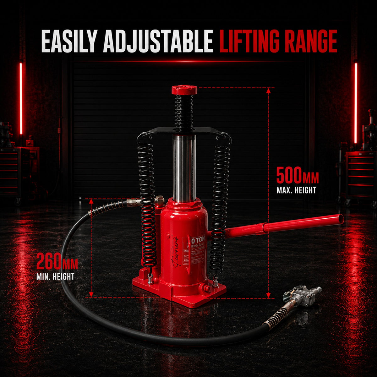 Fiernero 20 Ton Air & Manual Hydraulic Bottle Jack | Heavy-duty Car Lifter