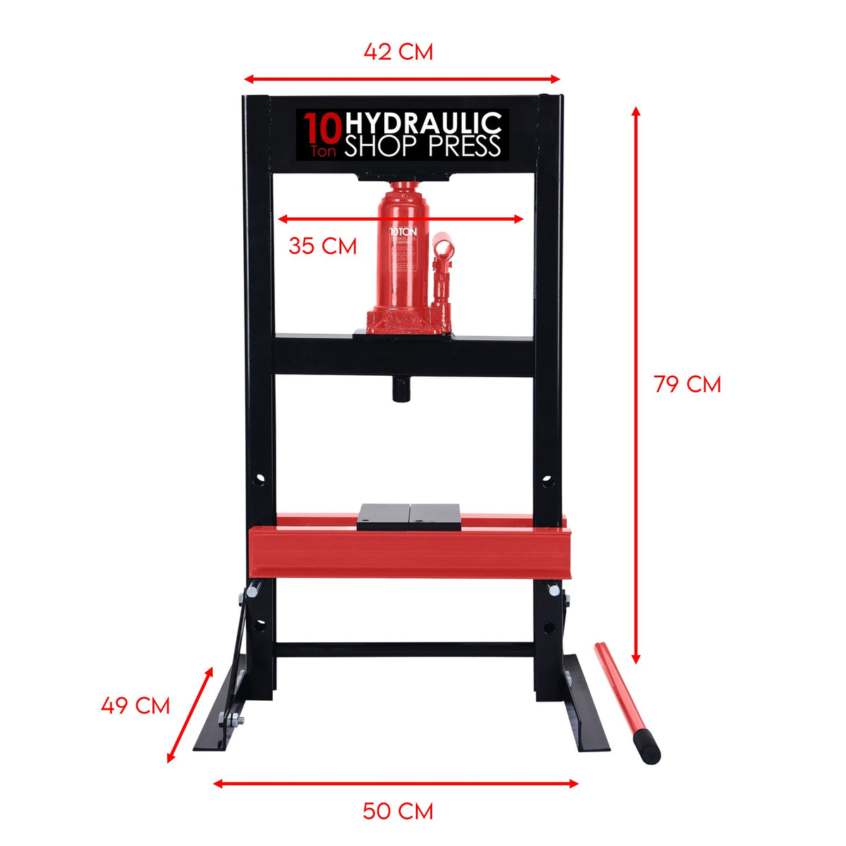 Fiernero 10 Ton Hydraulic Shop Press | H-Frame 4-Position Adjustable Table 125 mm Ram Stroke