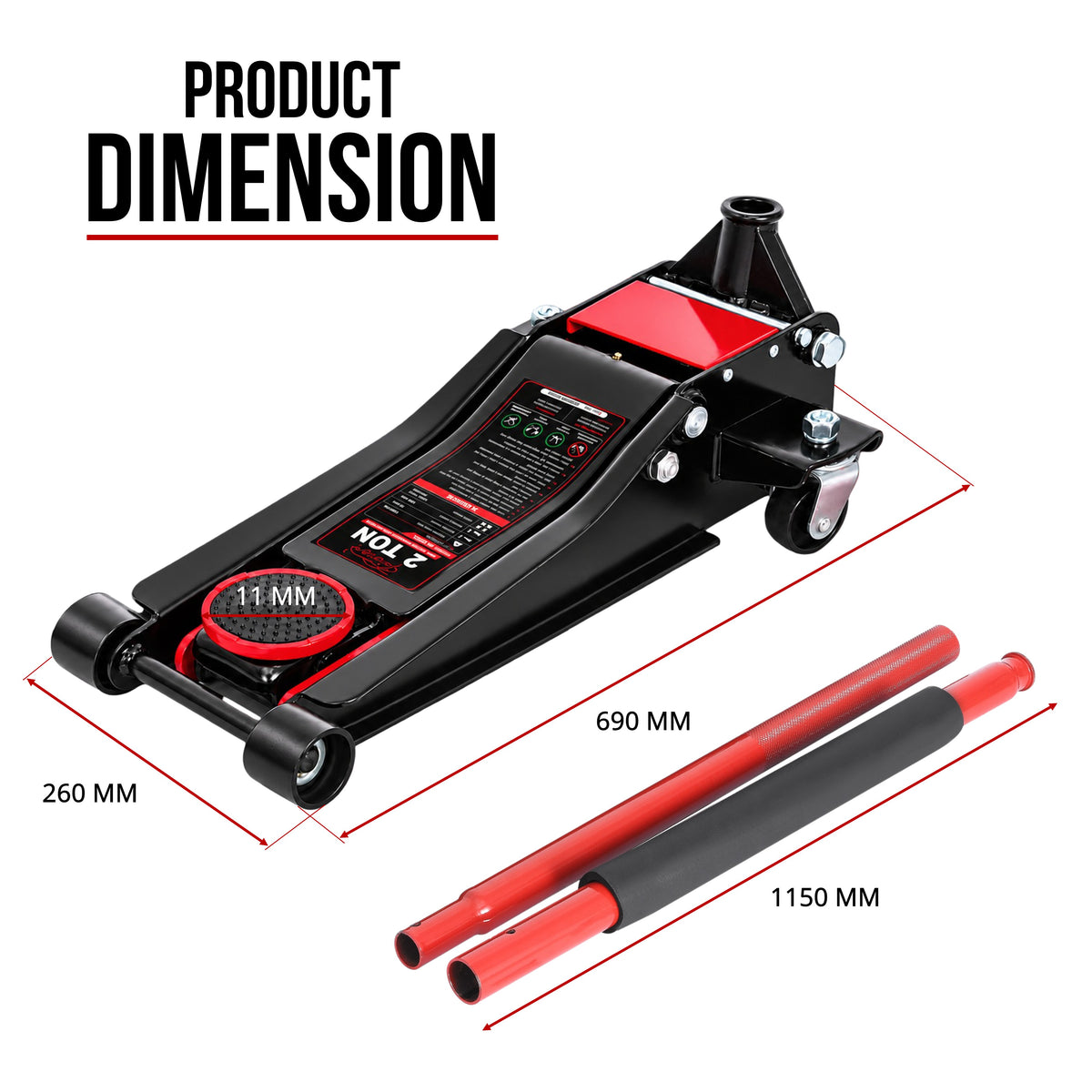 Fiernero 2 Ton Super Low Profile Hydraulic Jack | Dual Pump Quick-Lift | 78mm Min - 505mm Max