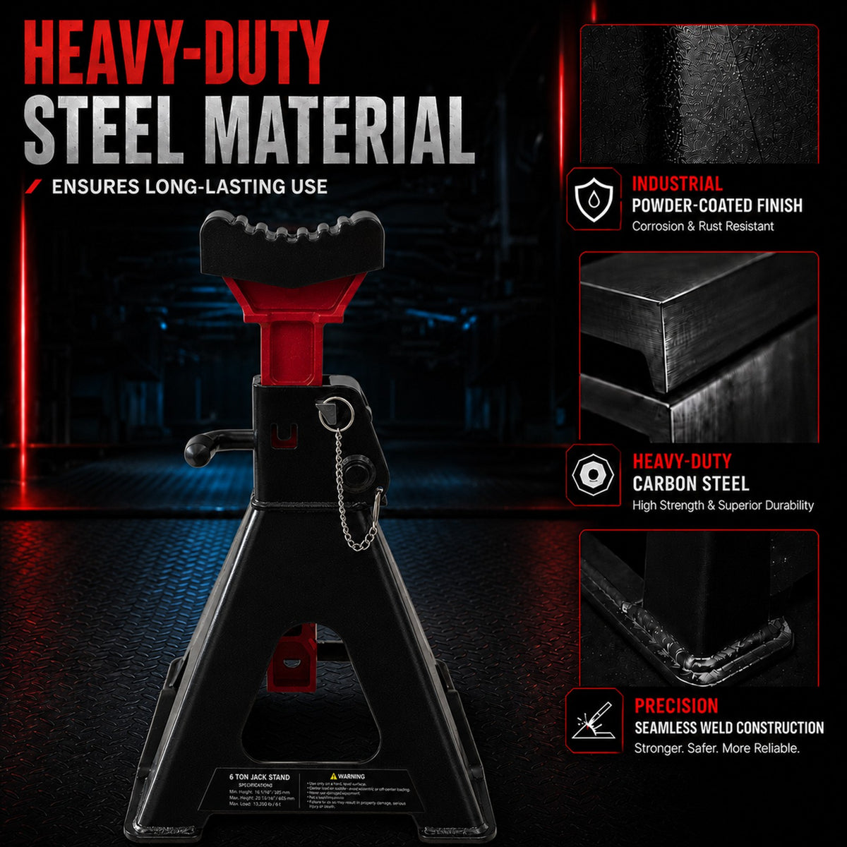 Fiernero 6 Ton Jack Stand 2x | Double Lock Adjustable Ratchet Lift