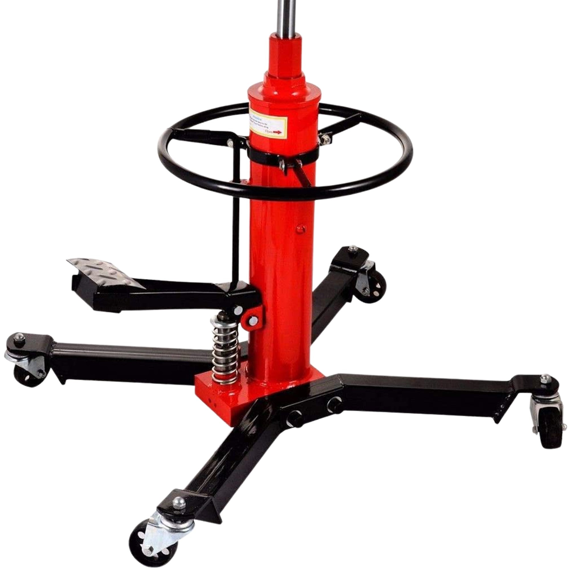 Foot operated pump and lower pedal allow machinist to position and adjust the transmission with hands easily